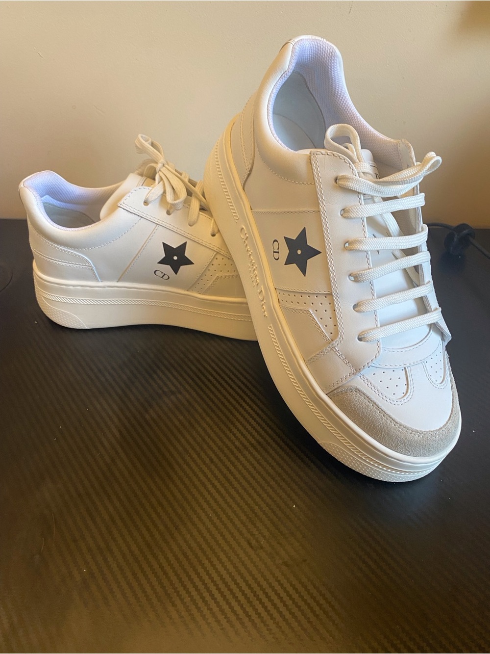 Dior White Sneakers with Black Star Emblem